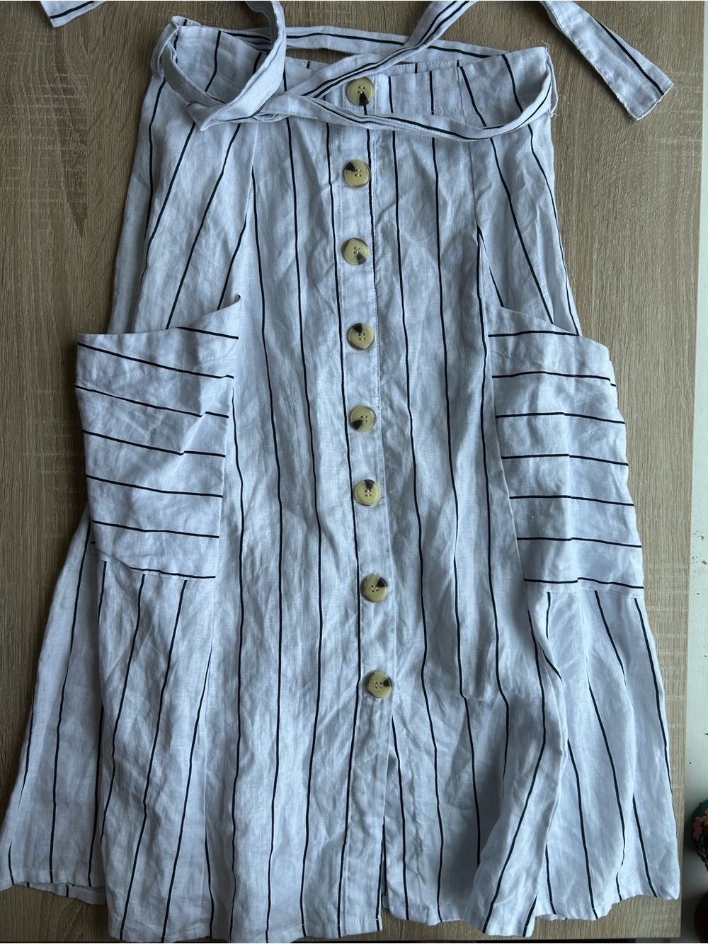 Faithfull The Brand Striped Linen MIDI Skirt Navy and White 2 XS Coastal revolve